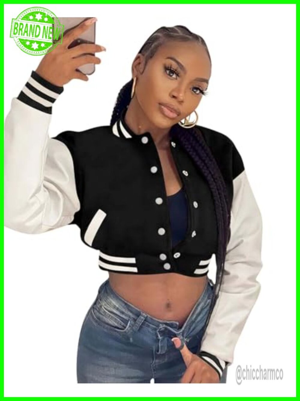 Faux Leather Cropped Bomber Jacket Women Lightweight Moto Letterman Baseball